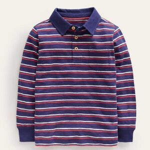 Mini Boden Boys Kids Navy Red Stripe Long Sleeve Cotton Polo Shirt. 7-8. 7. 8.